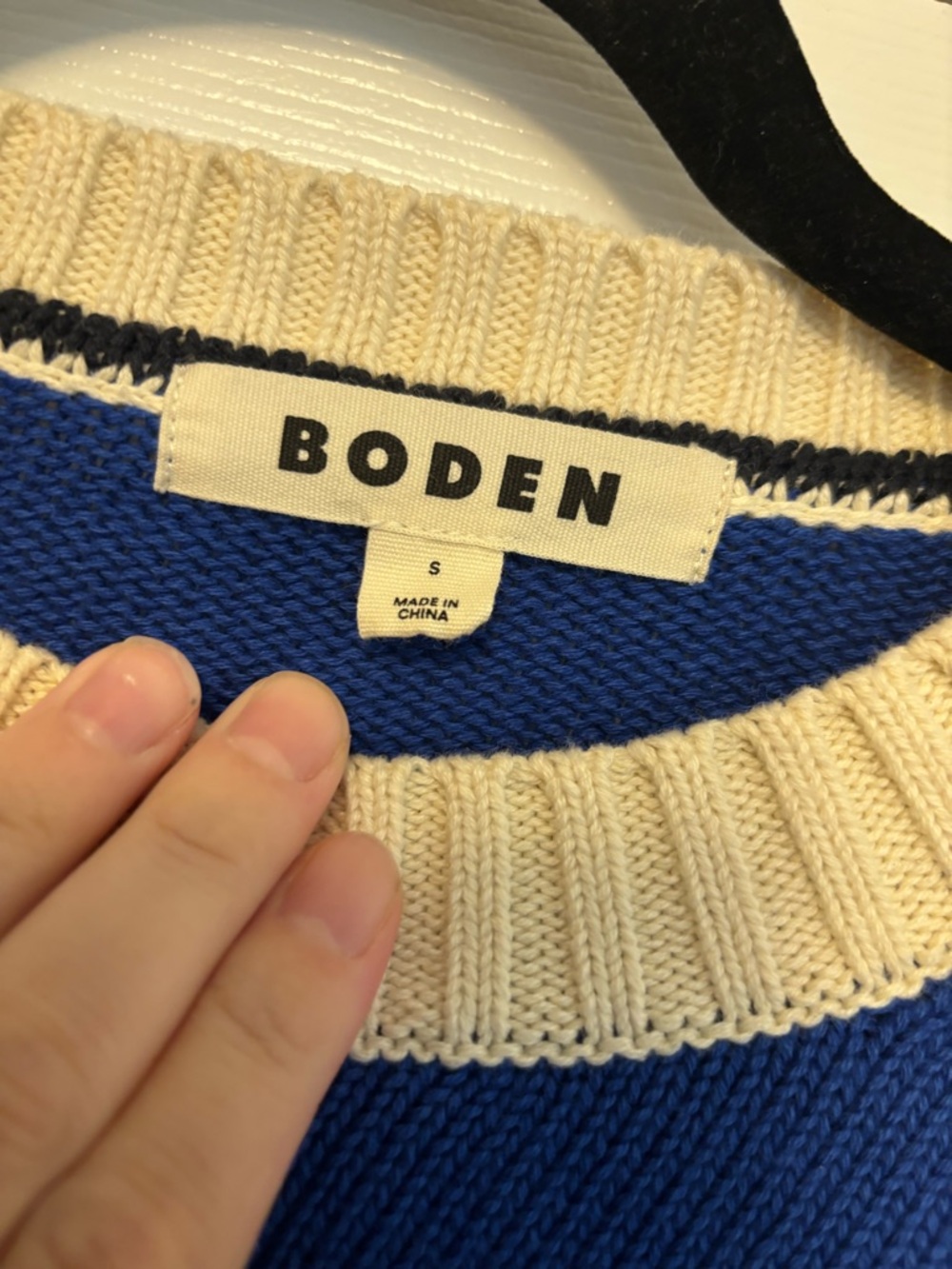 Boden Jemma Chunky Cotton Sweater Colorblock Blue Navy Ivory Small - Picture 4 of 5